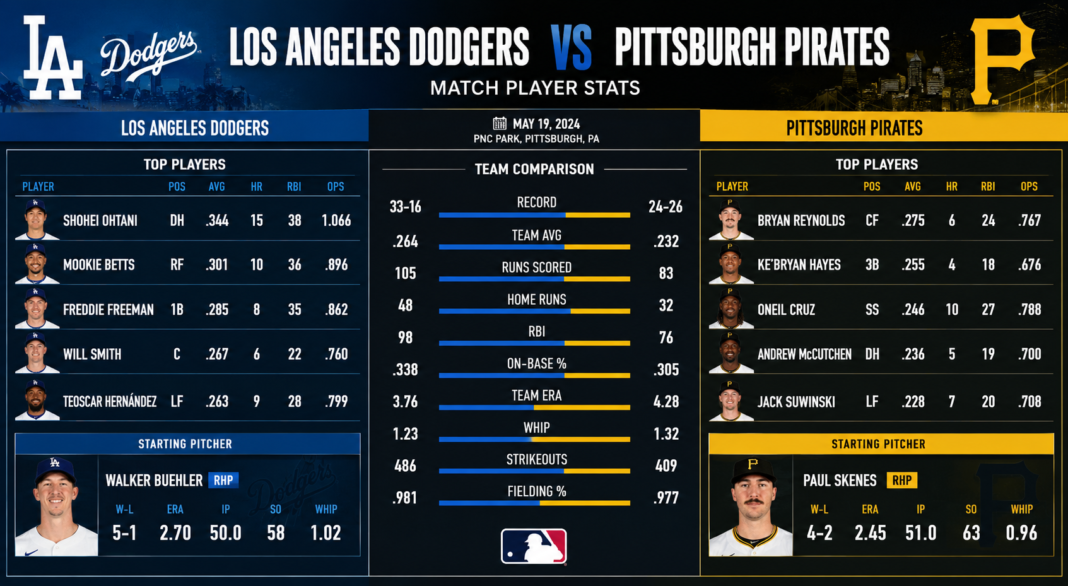 Los Angeles Dodgers vs Pittsburgh Pirates Match Player Stats